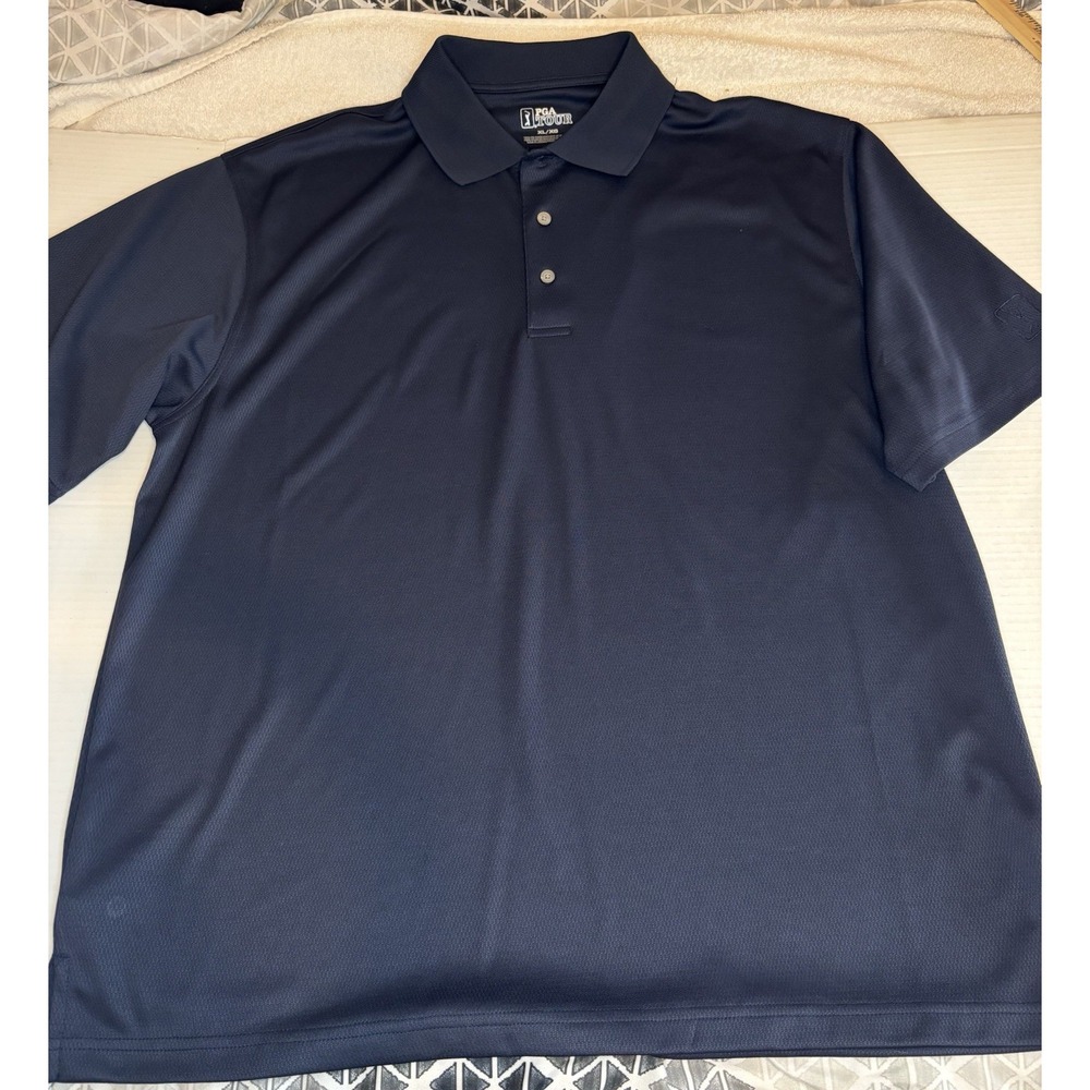 PGA Tour Logo Lightweight N-Blue Polyester Polo Golf Shirt Mens XL